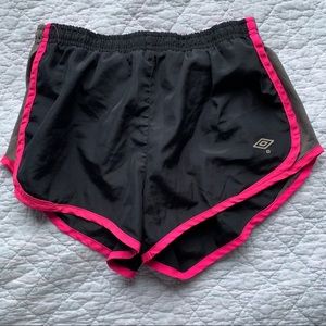 Small Umbro Lined Black and Pink Athletic Shorts